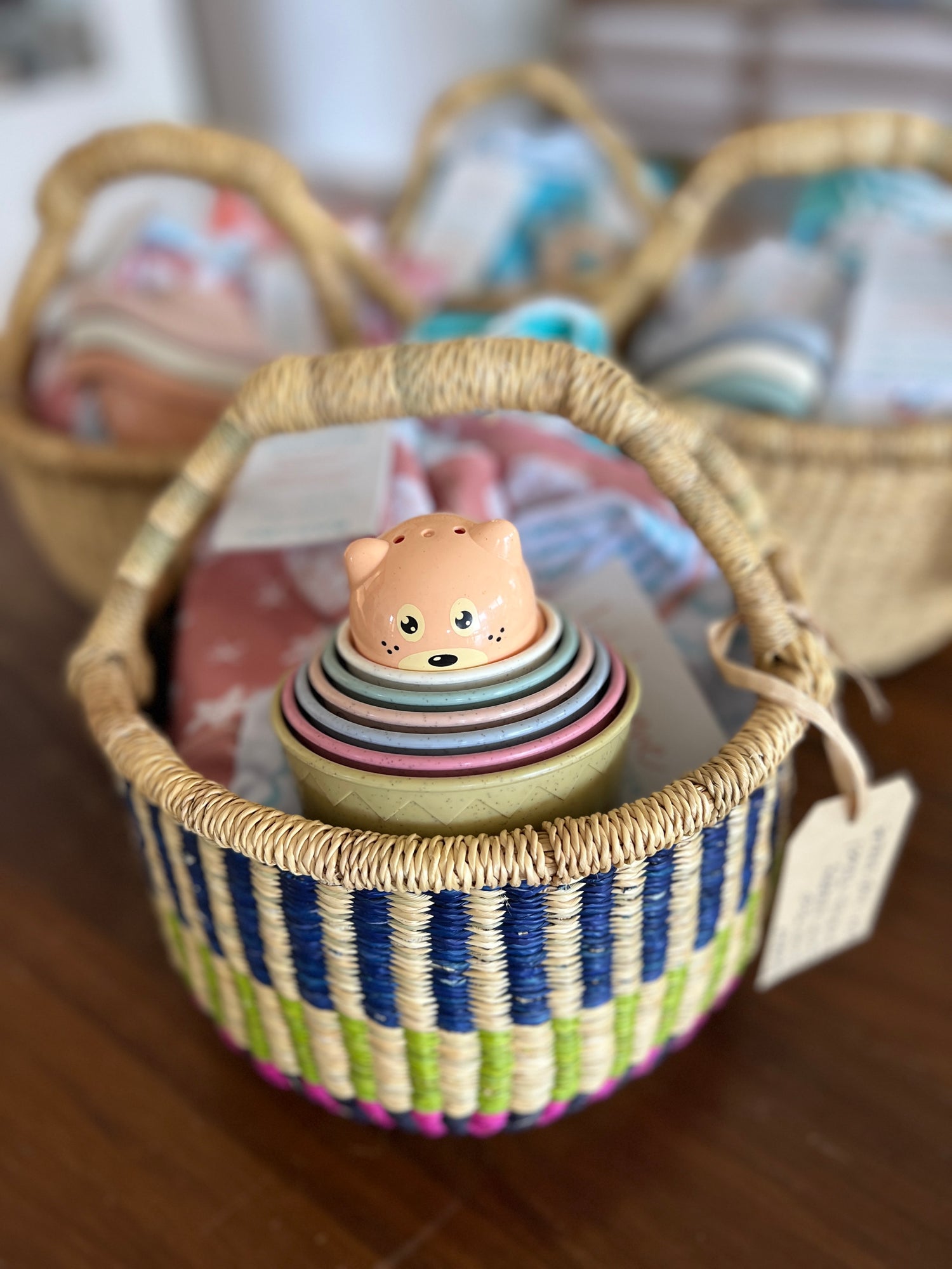Baby and toddler swimwear woven gift baskets