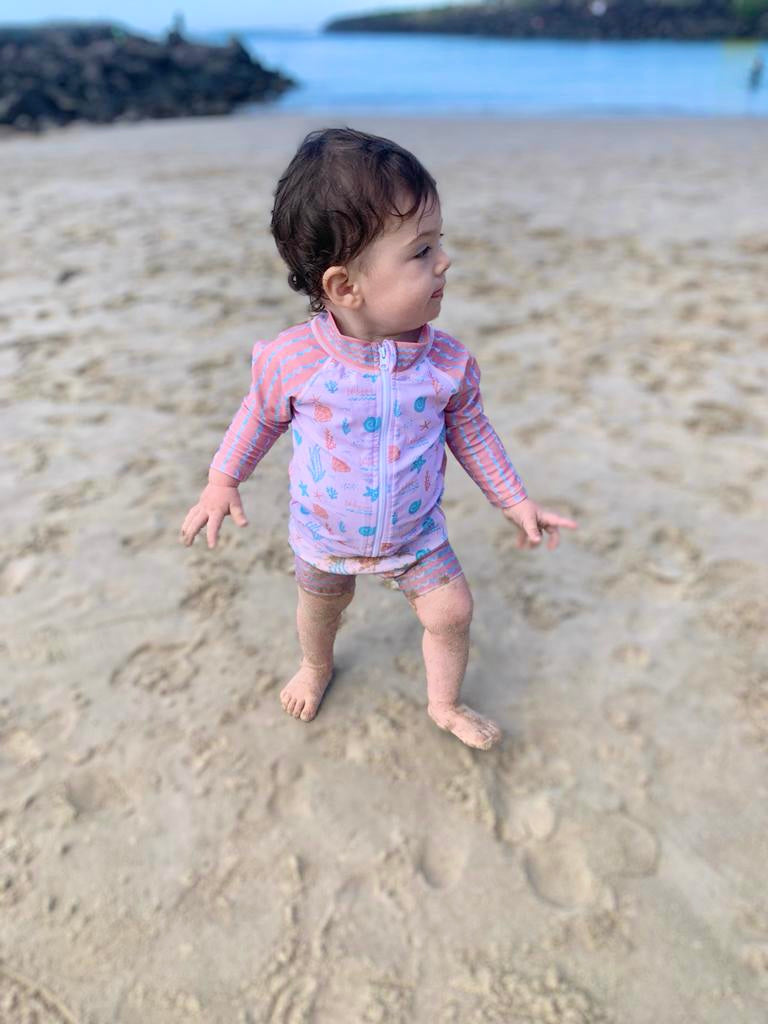 Rashie Swim Top - SPF50+ Sun Smart Long Sleeve Zip Front - Coral Reef Print