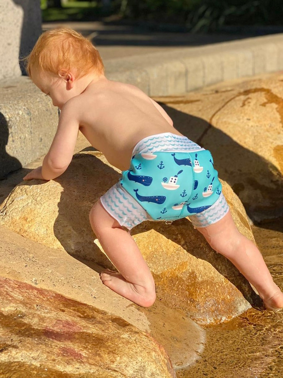 Double Layer Swim Nappy - Whale of a time - Sizes 000, 00, 0, 1, 2