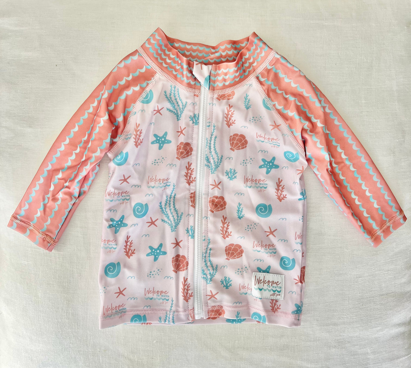 Rashie Swim Top - SPF50+ Sun Smart Long Sleeve Zip Front - Coral Reef Print