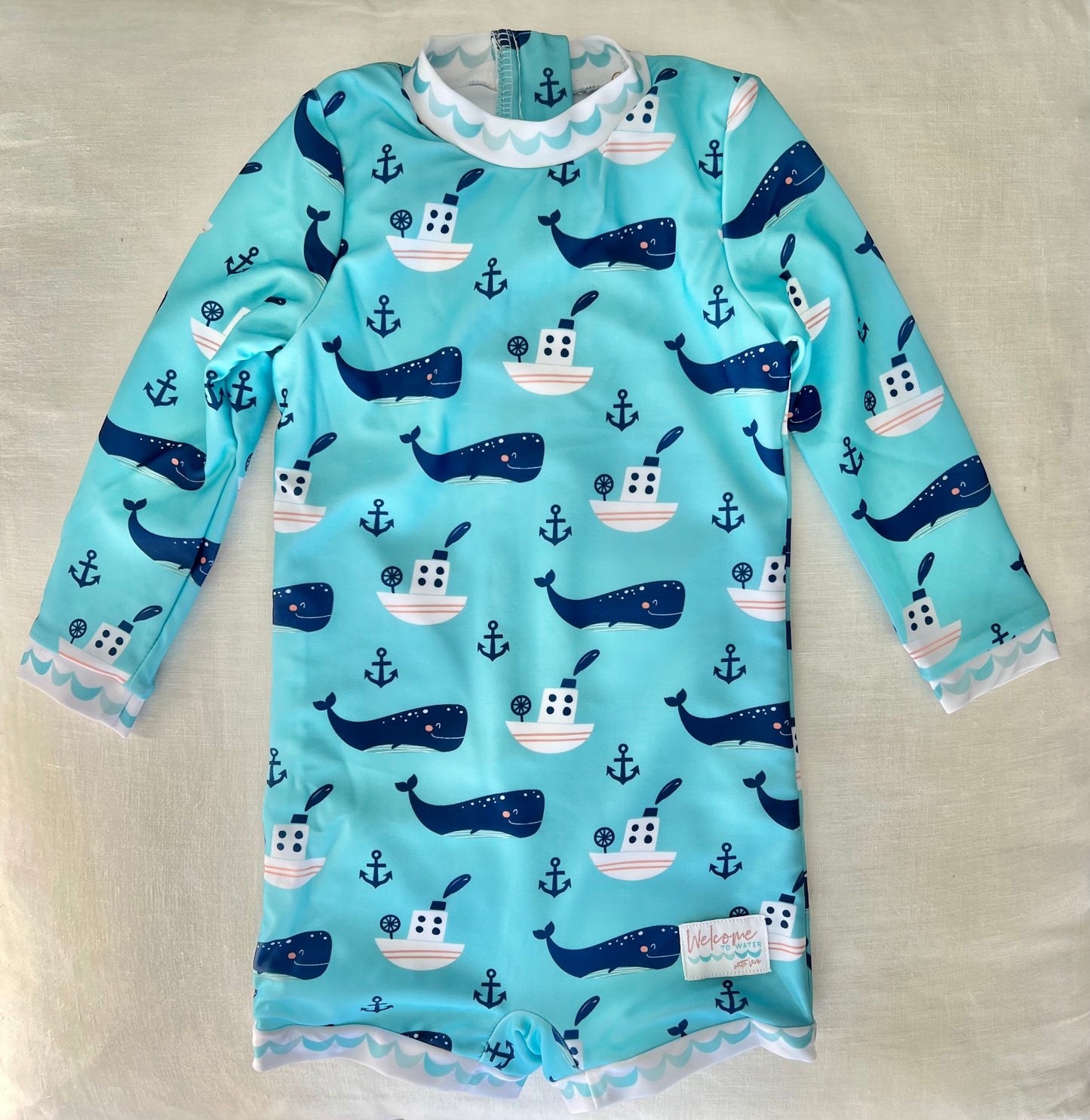 Long Sleeve One Piece Swimsuit - SPF50+ Sun Smart Long Sleeve Zip Back - Whale of a Time Print